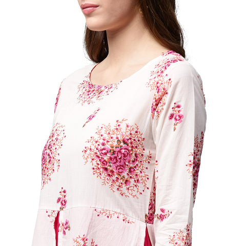 White printed 3/4th sleeve cotton double layer kurta