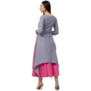 Blue printed 3/4th sleeve cotton double layer kurta