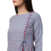 Blue printed 3/4th sleeve cotton double layer kurta