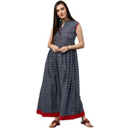 Blue printed sleeveless cotton anarkali kurta
