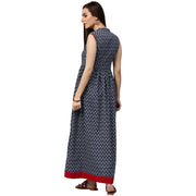 Blue printed sleeveless cotton anarkali kurta