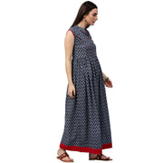 Blue printed sleeveless cotton anarkali kurta