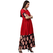 Red and black printed half sleeve cotton A-line kurta