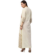Off white printed 3/4th sleeve long cotton kurta