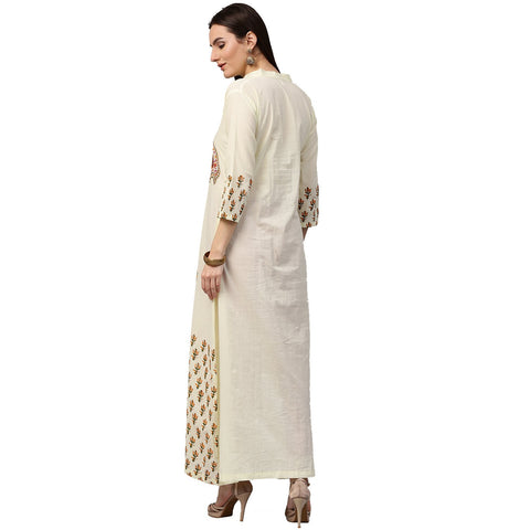 Off white printed 3/4th sleeve long cotton kurta