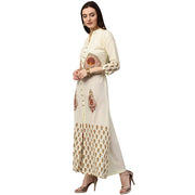 Off white printed 3/4th sleeve long cotton kurta