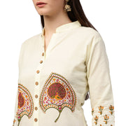 Off white printed 3/4th sleeve long cotton kurta