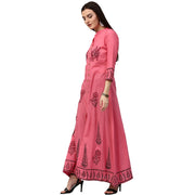 Red printed 3/4th sleeve cotton A-line kurta