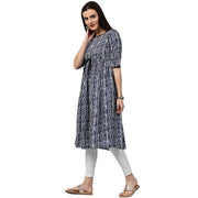 Blue printed half sleeve cotton cropped anarkali kurta