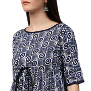 Blue printed half sleeve cotton cropped anarkali kurta