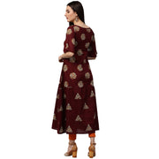 Maroon printed half sleeve cotton kurta