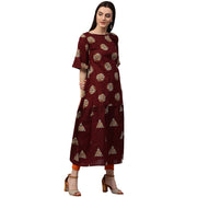 Maroon printed half sleeve cotton kurta