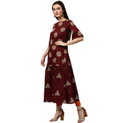 Maroon printed half sleeve cotton kurta