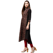 Black & Golden printed 3/4th sleeve cotton A-line kurta