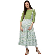 White & green printed 3/4th sleeve cotton Anarkali kurta