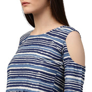 Blue printed 3/4th Sleeve cold shoulder Cotton Anarkali kurta