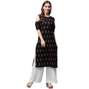 Black printed half sleeve cold shoulder kurta