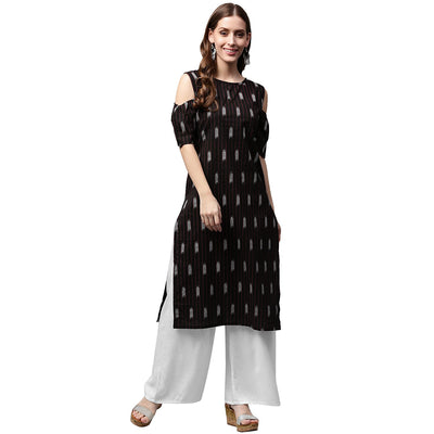 Black printed half sleeve cold shoulder kurta