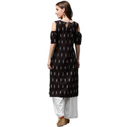 Black printed half sleeve cold shoulder kurta