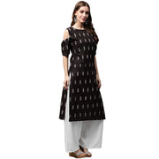 Black printed half sleeve cold shoulder kurta