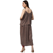 Coffee brown printed sleeveless cotton Anarkali kurta