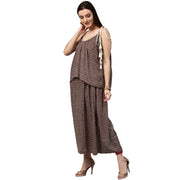 Coffee brown printed sleeveless cotton Anarkali kurta