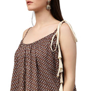 Coffee brown printed sleeveless cotton Anarkali kurta