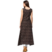 Black printed sleeveless cotton A-line kurta
