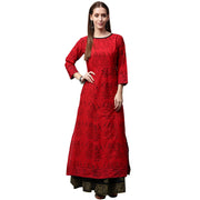 Red printed 3/4th sleeve cotton kurta with green printed Palazzos