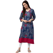 Blue printed 3/4th sleeve cotton A-line kurta