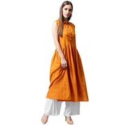 Mustard sleeveless cotton Anarkali kurta