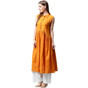 Mustard sleeveless cotton Anarkali kurta