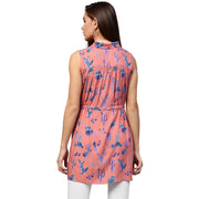 Peach printed sleeveless Rayon A-line tunic