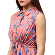 Peach printed sleeveless Rayon A-line tunic