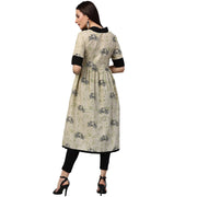 White cycle printed half sleeve Cotton Anarkali kurta