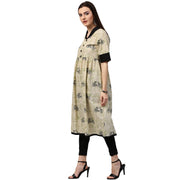 White cycle printed half sleeve Cotton Anarkali kurta