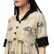 White cycle printed half sleeve Cotton Anarkali kurta