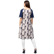 White printed half sleeve cotton A-line kurta with Dori work at neck