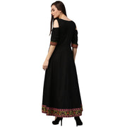 Black 3/4th sleeve cold shoulder cotton floor length Anarkali kurta