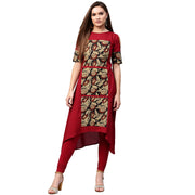 Maroon printed half sleeve cotton kurta