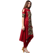 Maroon printed half sleeve cotton kurta