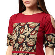 Maroon printed half sleeve cotton kurta