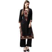 Black printed 3/4th sleeve cotton kurta