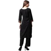 Black printed 3/4th sleeve cotton kurta