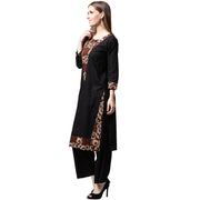Black printed 3/4th sleeve cotton kurta