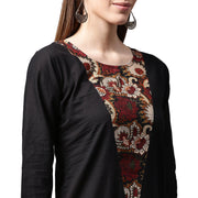 Black printed 3/4th sleeve cotton kurta