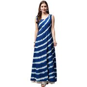 Blue tie dye sleeveless cotton A-line kurta