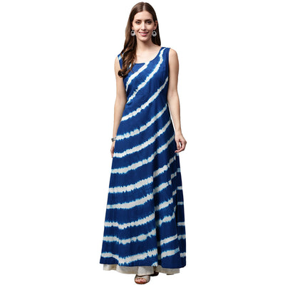 Blue tie dye sleeveless cotton A-line kurta