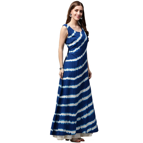 Blue tie dye sleeveless cotton A-line kurta