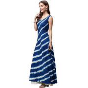 Blue tie dye sleeveless cotton A-line kurta